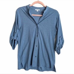 James Perse blue Roll Tab 3/4 Sleeve Down Shirt Top Size 2